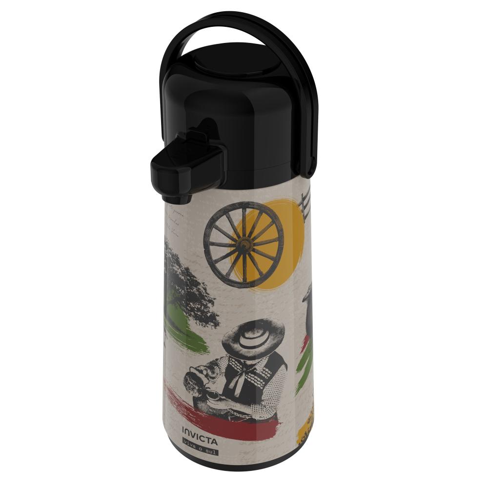 Imagem 2 do produto Garrafa Térmica de Pressão Invicta Viva o Sul 1,8 Litros Ampola de Vidro