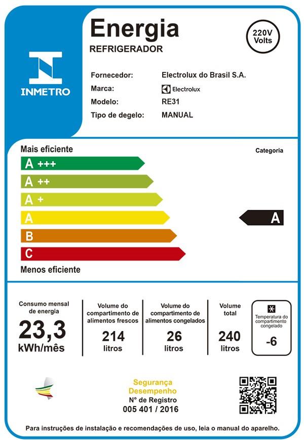 Última imagem em  miniatura do produto Geladeira Electrolux 240 Litros 1 Porta Defrost RE31 Branco 220V