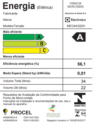 Imagem 3 do produto Micro-Ondas Electrolux MEO44 34 Litros Branco 220V