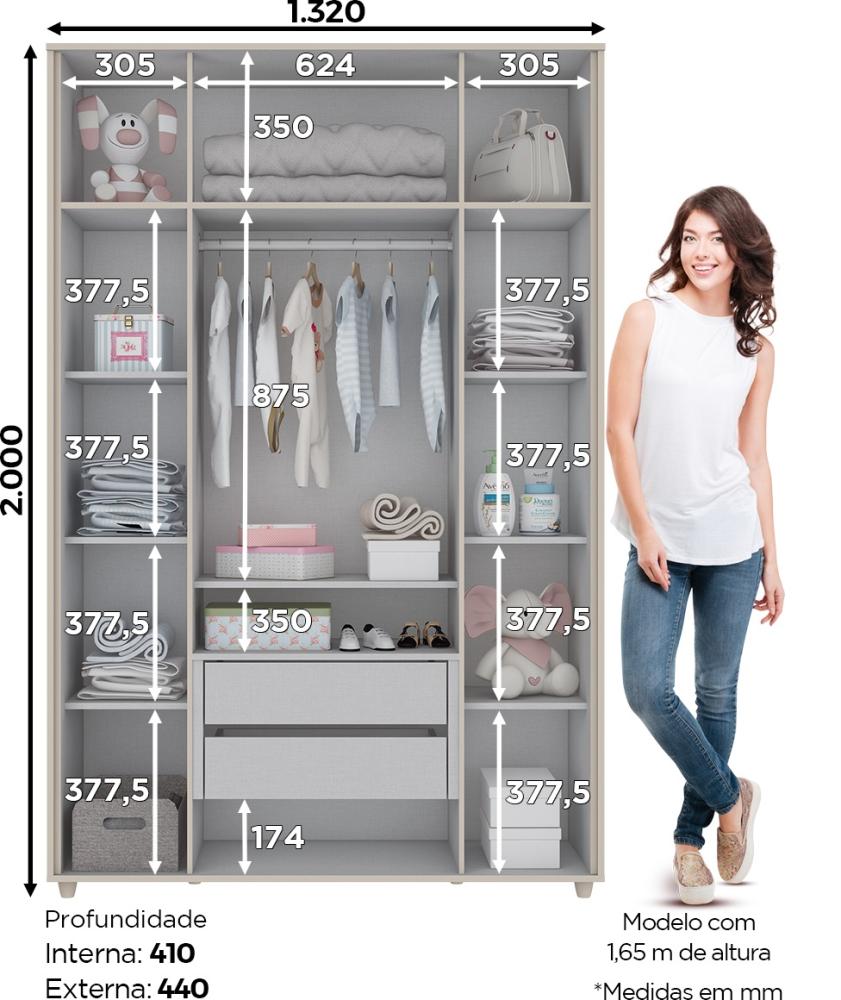 Imagem 3 do produto Guarda-Roupa Henn Aquarela 4 Portas Branco/Cristal