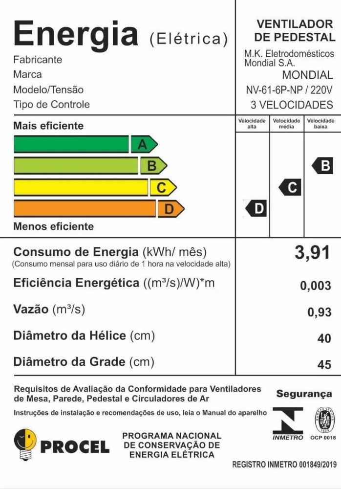 Última imagem em  miniatura do produto Ventilador de Coluna Mondial 40cm Turbo 140W Preto 220V