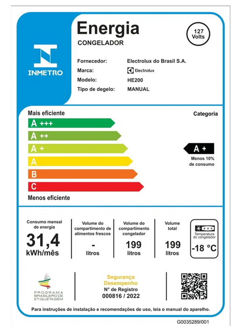 Última imagem em  miniatura do produto Freezer Horizontal 1 Porta Electrolux HE200 199 Litros Branco 110V