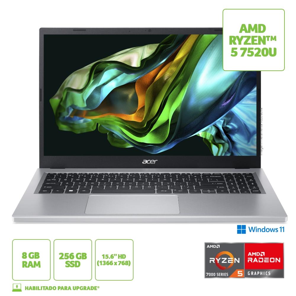Última imagem em  miniatura do produto Notebook Acer 15,6” AMD Ryzen™5 7520U 8GB RAM 256GB SSD Prata