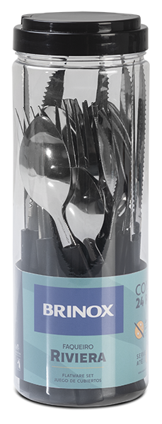 Imagem 1 do produto Faqueiro Brinox Riviera 24 Peças em Aço Inoxidável e Polipropileno Preto
