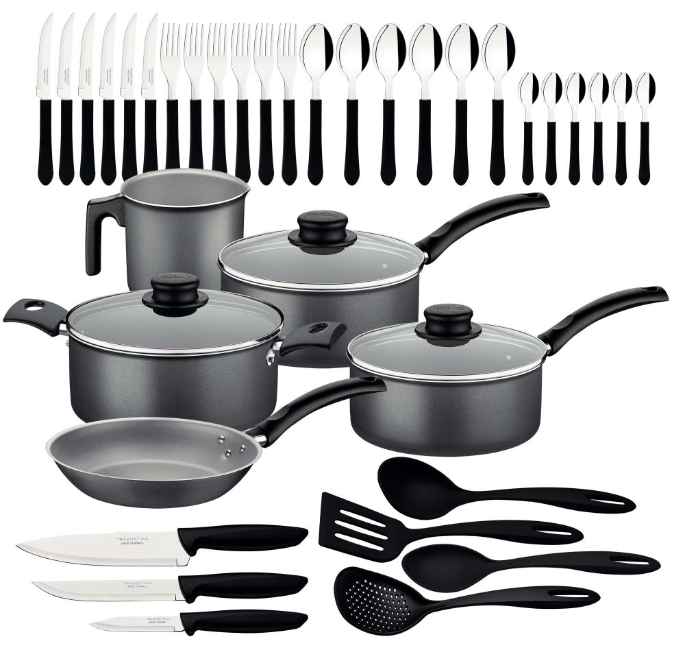 Imagem 1 do produto Conjunto de Panelas com Utensílios Tramontina Starflon Max Chumbo 36 Peças