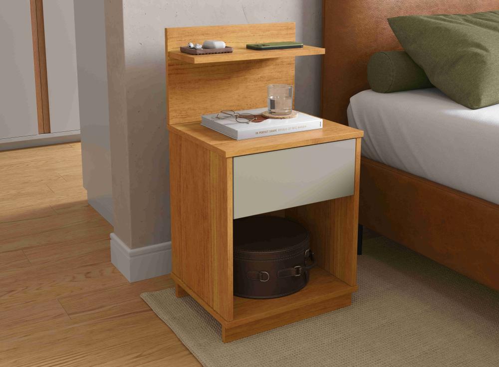 Imagem 3 do produto Mesa de Cabeceira Patrimar Mavie 1 Gaveta Cinamomo/Off White