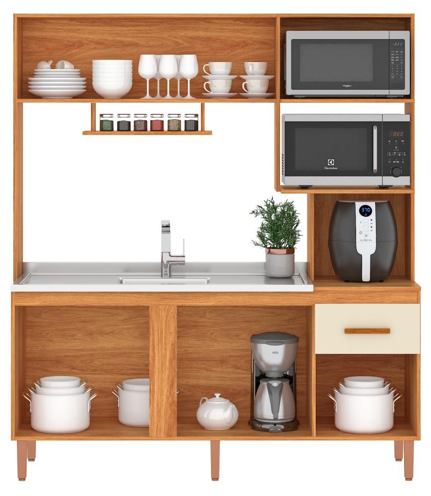 Imagem 2 do produto Cozinha Compacta 165 cm Fellicci Liza Cinamomo/Off White