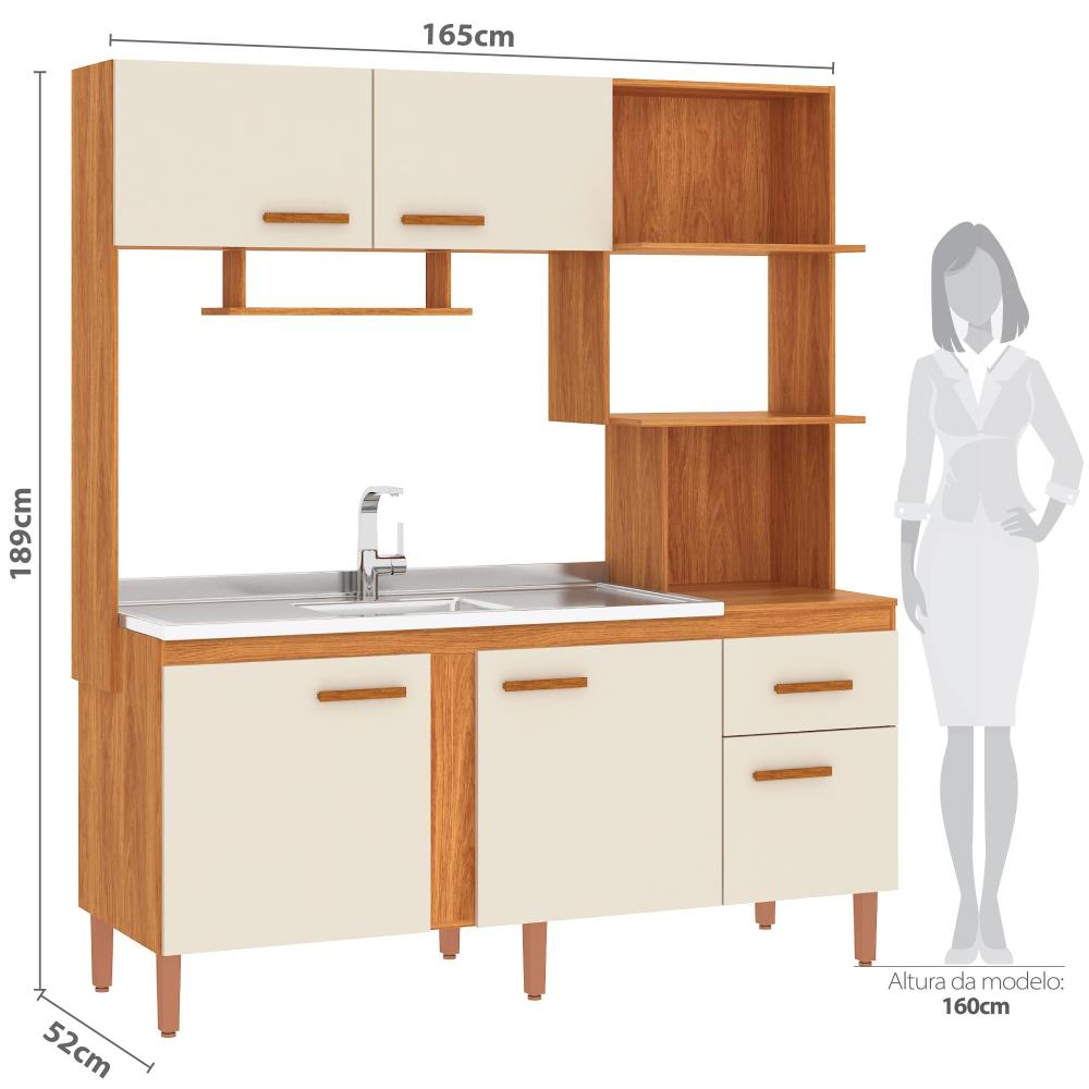 Imagem 3 do produto Cozinha Compacta 165 cm Fellicci Liza Cinamomo/Off White