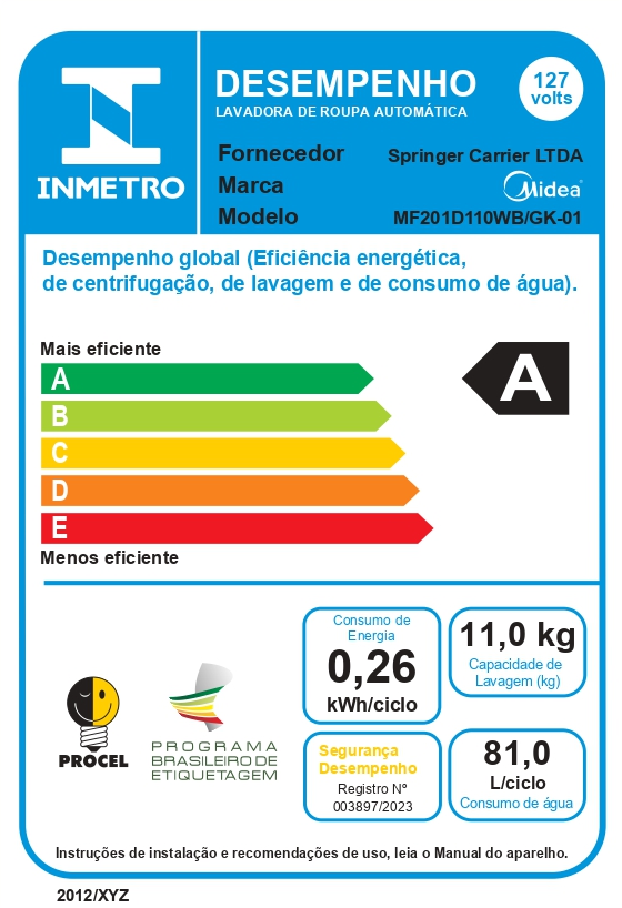 Última imagem em  miniatura do produto Lava e Seca Midea 11kg Healthguard MF201D1101 Titanium 110V