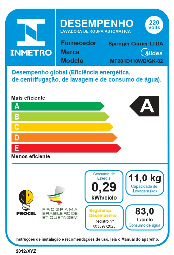 Última imagem em  miniatura do produto Lava e Seca Midea 11kg Healthguard MF201D1102 Titanium 220V