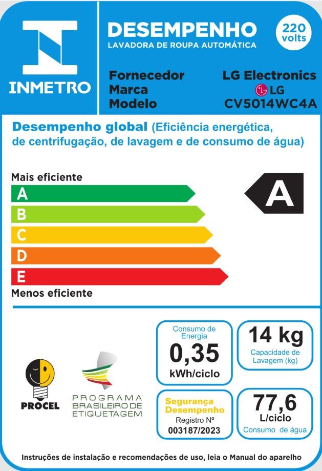Última imagem em  miniatura do produto Lava e Seca LG 14kg VC4 CV5014WC4 Branco 220V