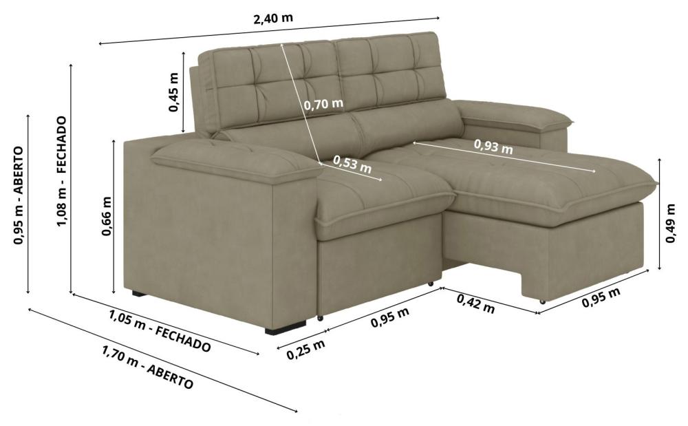 Imagem 3 do produto Sofá Retrátil 4 Lugares Best House Londres Castor