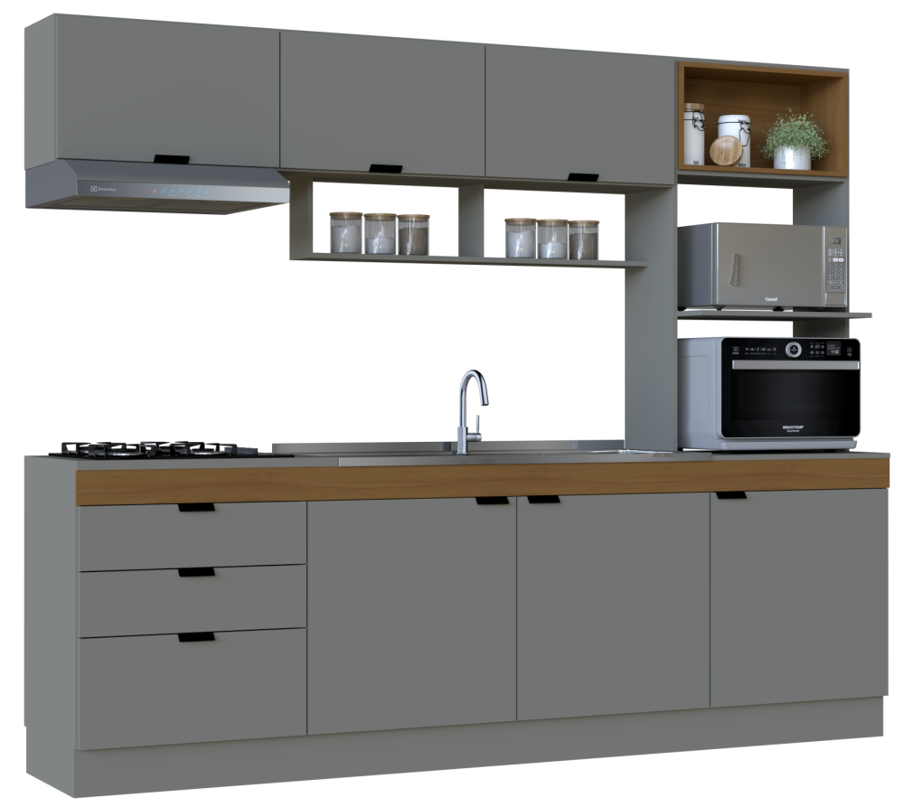 Imagem 2 do produto Cozinha Compacta 256 cm Primavera Bella Corda/Freijó