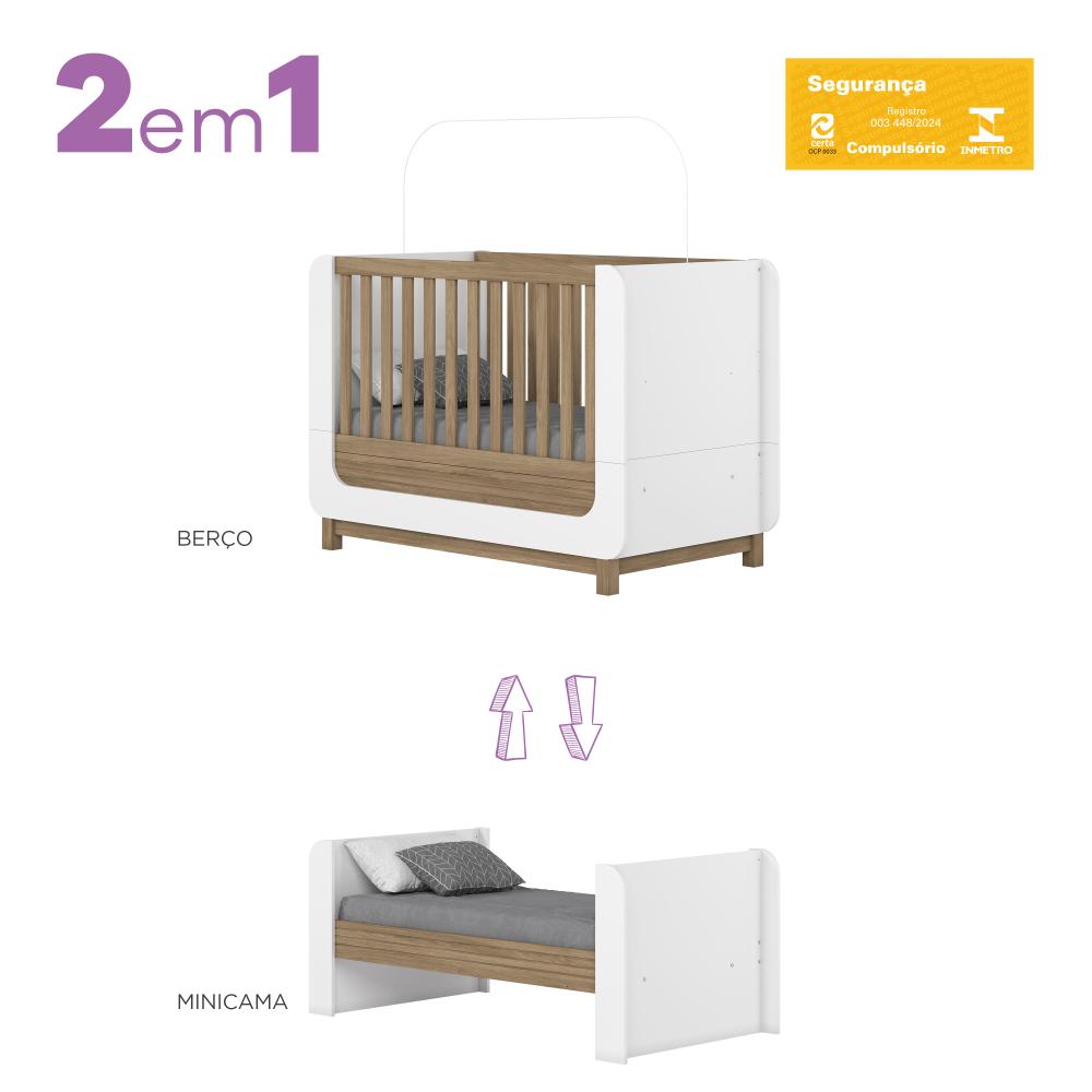 Imagem 3 do produto Berço 2 em 1 Henn Aconchego Branco/Jequitibá