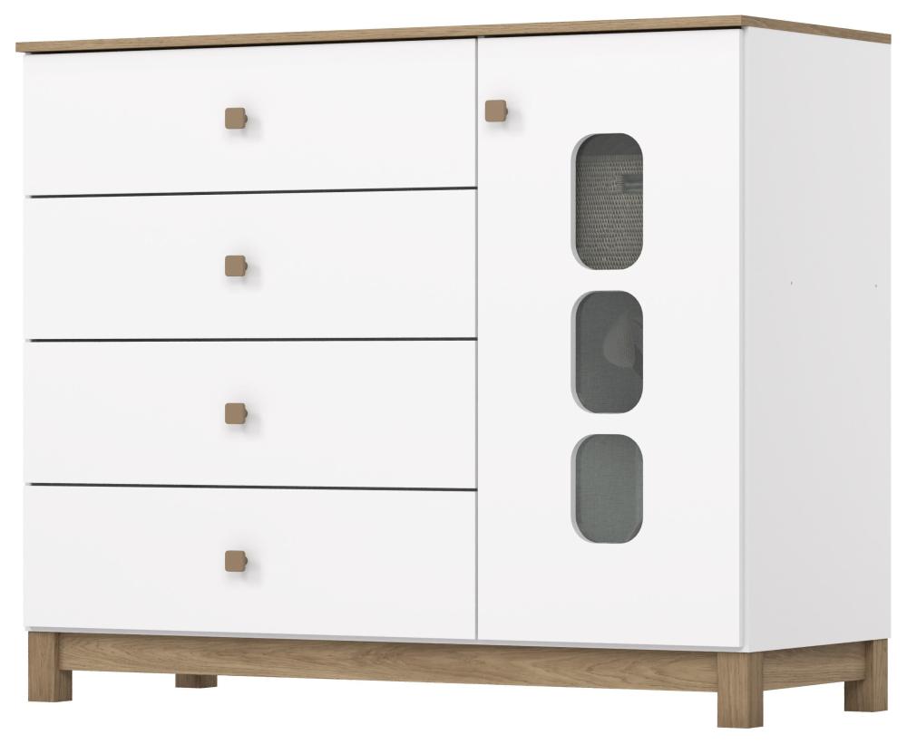 Imagem 1 do produto Cômoda Henn Aconchego 4 Gavetas 1 Porta Branco/Jequitibá