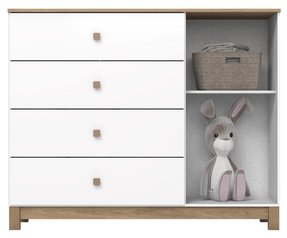 Imagem 2 do produto Cômoda Henn Aconchego 4 Gavetas 1 Porta Branco/Jequitibá