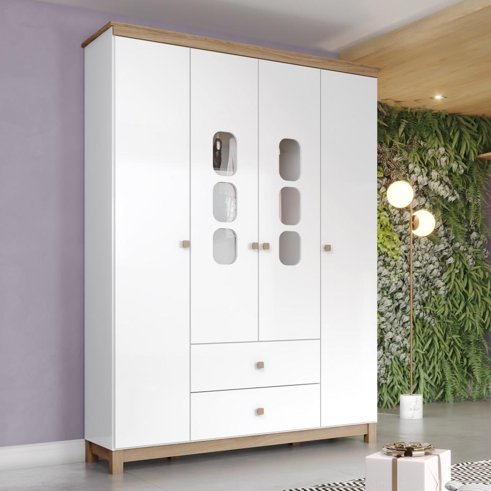 Imagem 3 do produto Guarda-Roupa Henn Aconchego 4 Potas 2 Gavetas Branco/Jequitibá