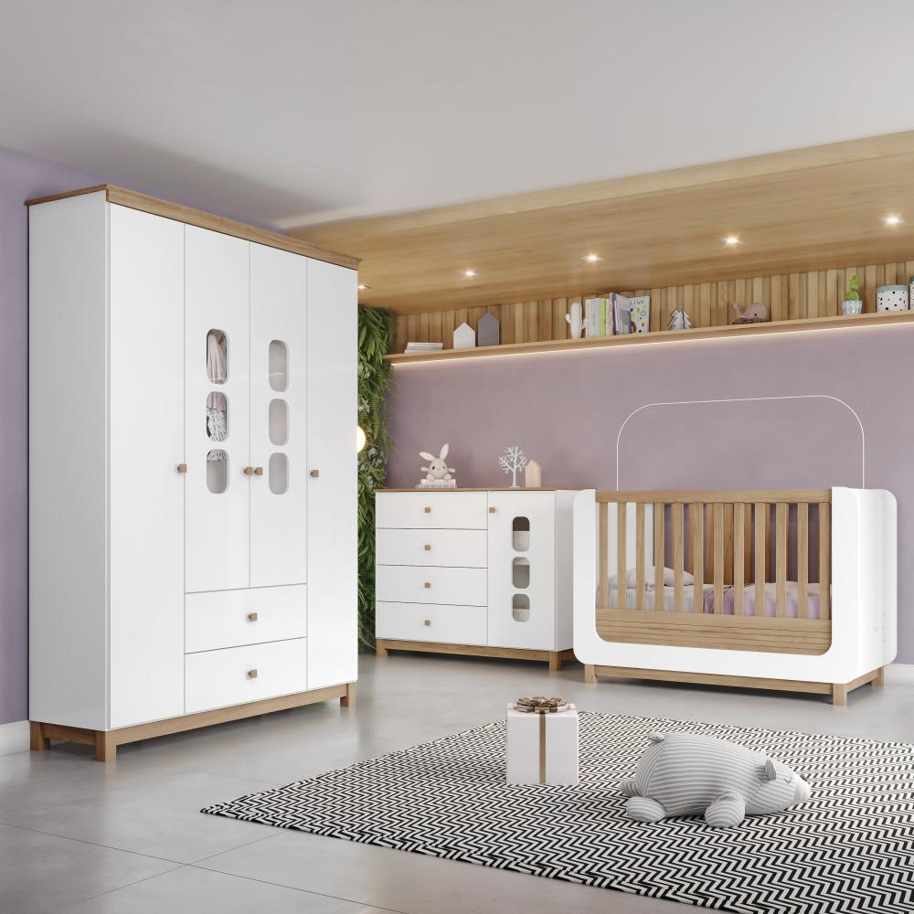 Imagem 4 do produto Guarda-Roupa Henn Aconchego 4 Potas 2 Gavetas Branco/Jequitibá