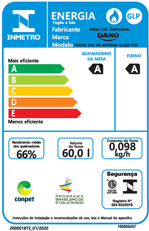 Última imagem em  miniatura do produto Fogão a Gás 4 Bocas Dako Supreme Glass Preto