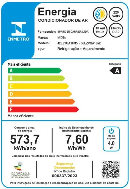Última imagem em  miniatura do produto Ar-Condicionado Split Midea Inverter AI Ecomaster Quente e Frio 18.000 BTUs 42EZVQA18M5