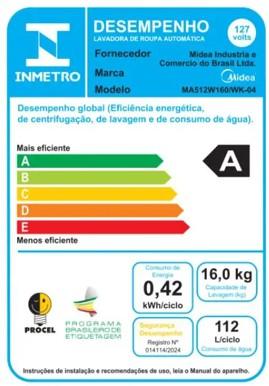 Última imagem em  miniatura do produto Lavadora de Roupas Midea Wave Impeller 16kg MA512W160/WK-04 Branco 110V