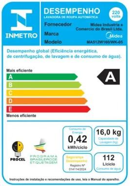 Última imagem em  miniatura do produto Lavadora de Roupas Midea Wave Impeller 16kg MA512W160/WK-05 Branco 220V