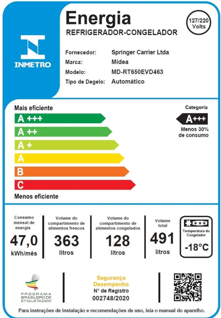 Última imagem em  miniatura do produto Geladeira Midea 491 Litros Frost Free MD-RT650EVK463 Inox Bivolt