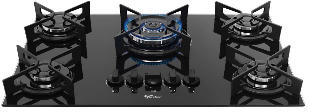 Imagem 2 do produto Cooktop Fischer 5 Bocas Fit Line Trempe Iron Preto
