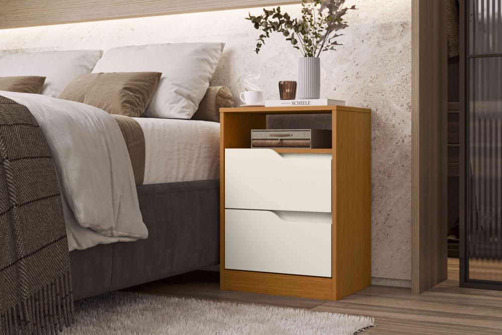 Imagem 4 do produto Mesa de Cabeceira Albatroz Sole 2 Gavetas Cinamomo/Off White