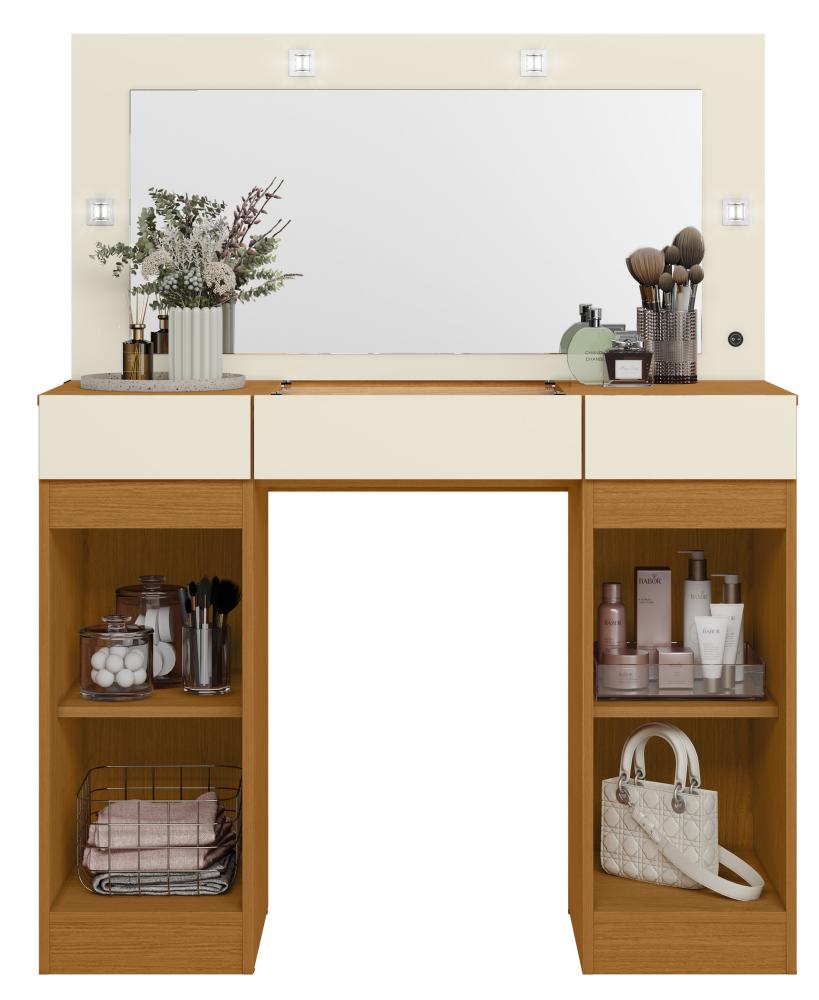 Imagem 2 do produto Penteadeira com Espelho Albatroz Camarim Studio 2 Portas 3 Gavetas Cinamomo/Off White
