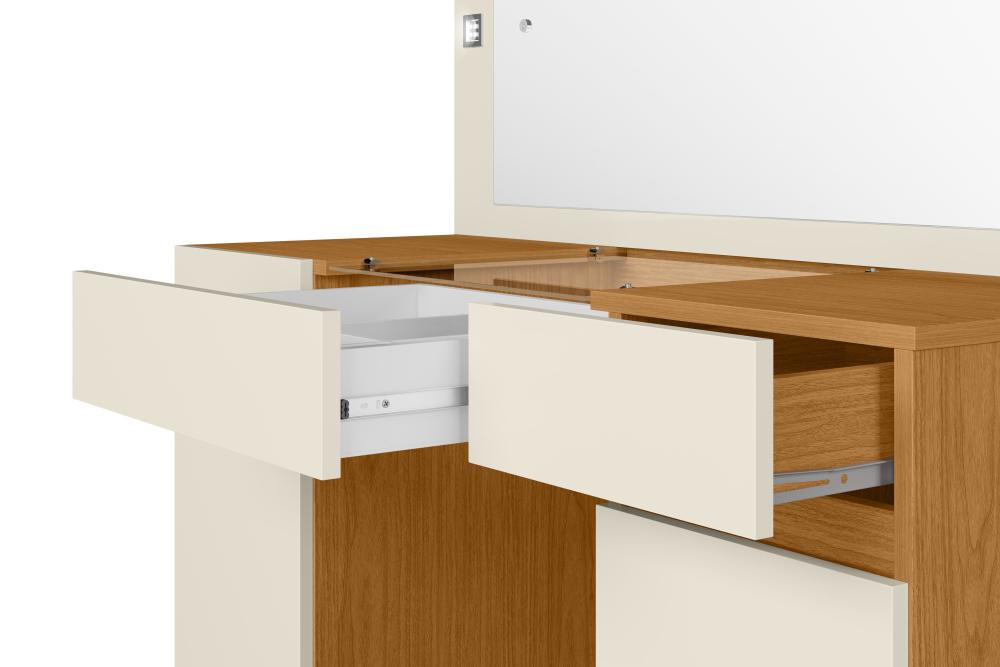 Imagem 4 do produto Penteadeira com Espelho Albatroz Camarim Studio 2 Portas 3 Gavetas Cinamomo/Off White