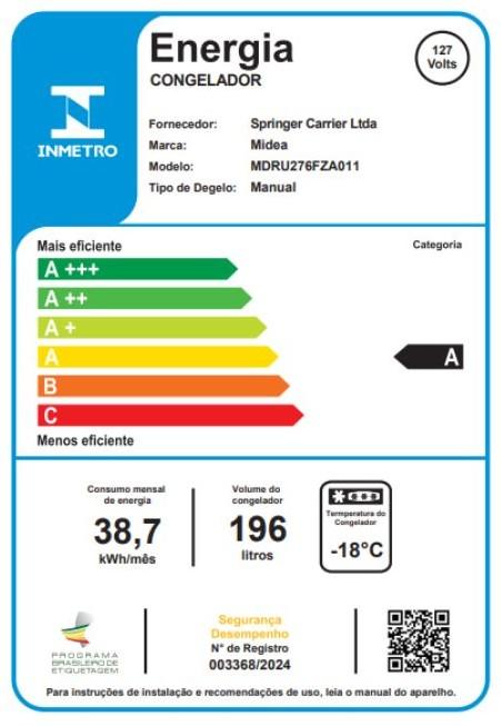 Última imagem em  miniatura do produto Freezer Vertical 1 Porta Midea MDRU276FZA011 196 Litros Branco 110V