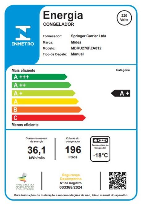 Última imagem em  miniatura do produto Freezer Vertical 1 Porta Midea MDRU276FZA012 196 Litros Branco 220V