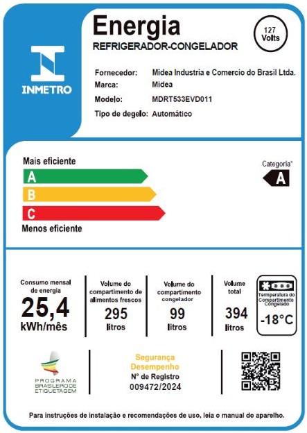 Última imagem em  miniatura do produto Geladeira Midea 394 Litros Frost Free MDRT533EVD011 Branco 110V