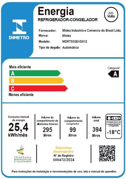 Última imagem em  miniatura do produto Geladeira Midea 394 Litros Frost Free MDRT533EVD012 Branco 220V