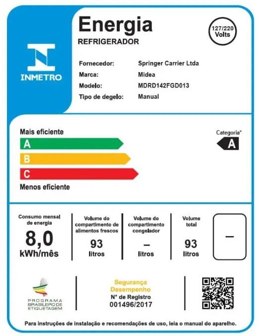Última imagem em  miniatura do produto Frigobar Midea MDRD142FGD013 93 Litros Branco 220V