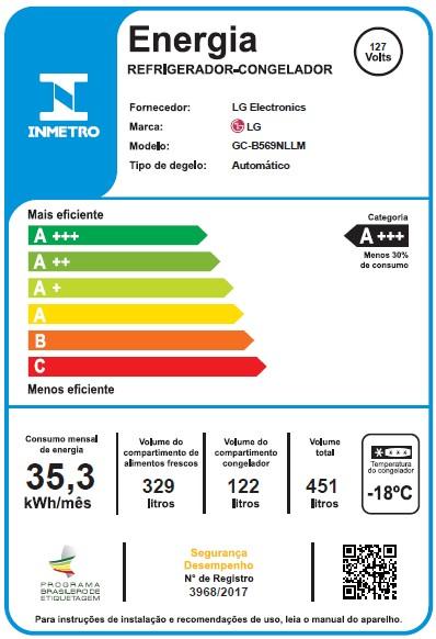 Última imagem em  miniatura do produto Geladeira LG 451 Litros 2 Portas Inverse Frost Free B569NLL Inox 110V