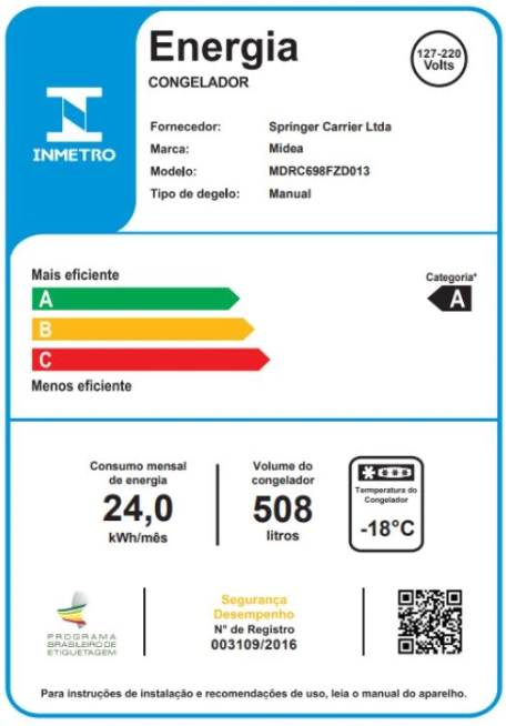 Última imagem em  miniatura do produto Freezer Horizontal Midea MDRC698FZD013 508 Litros Inverter Branco Bivolt
