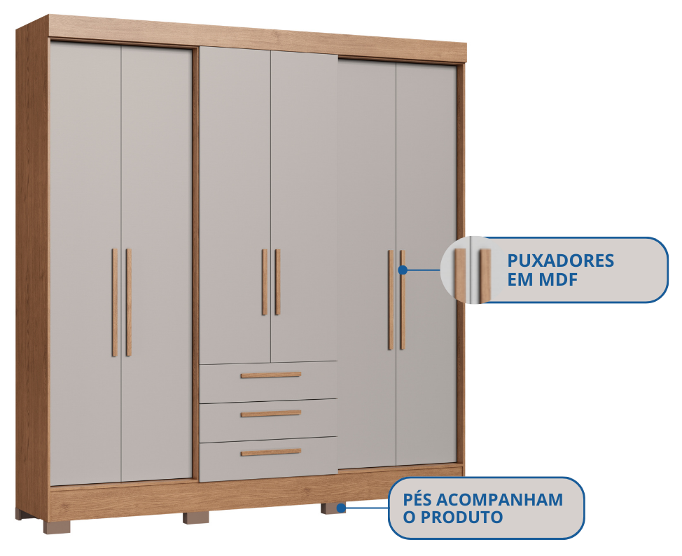 Imagem 4 do produto Guarda-Roupa Castro Londres 6 Portas Cedro/Cinza