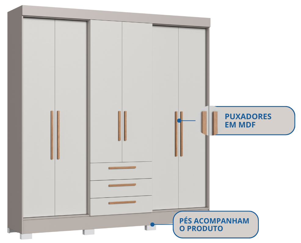 Imagem 4 do produto Guarda-Roupa Castro Londres 6 Portas Cinza/Off White