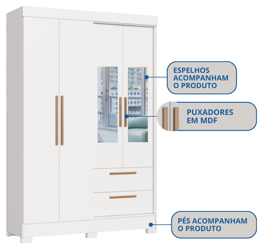 Imagem 4 do produto Guarda-Roupa Castro 4 Portas Ibiza Branco