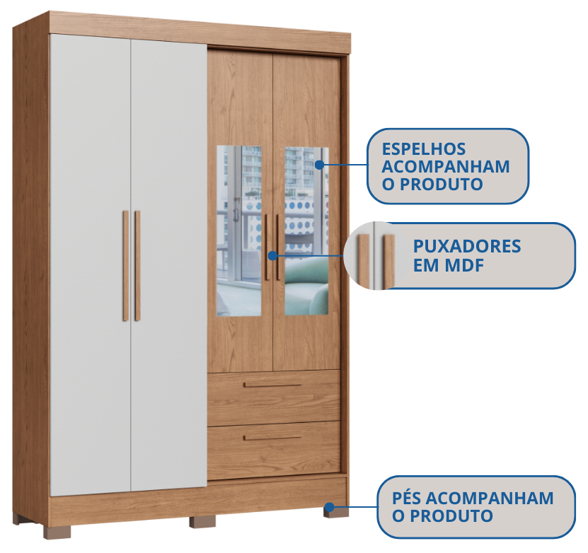 Imagem 4 do produto Guarda-Roupa Castro 4 Portas Ibiza Cedro/Off White