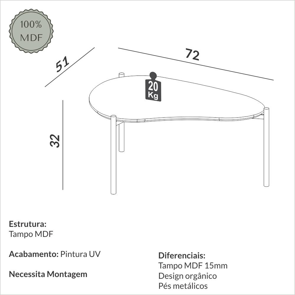 Imagem 3 do produto Mesa de Centro Dalla Costa Orgânica Freijó