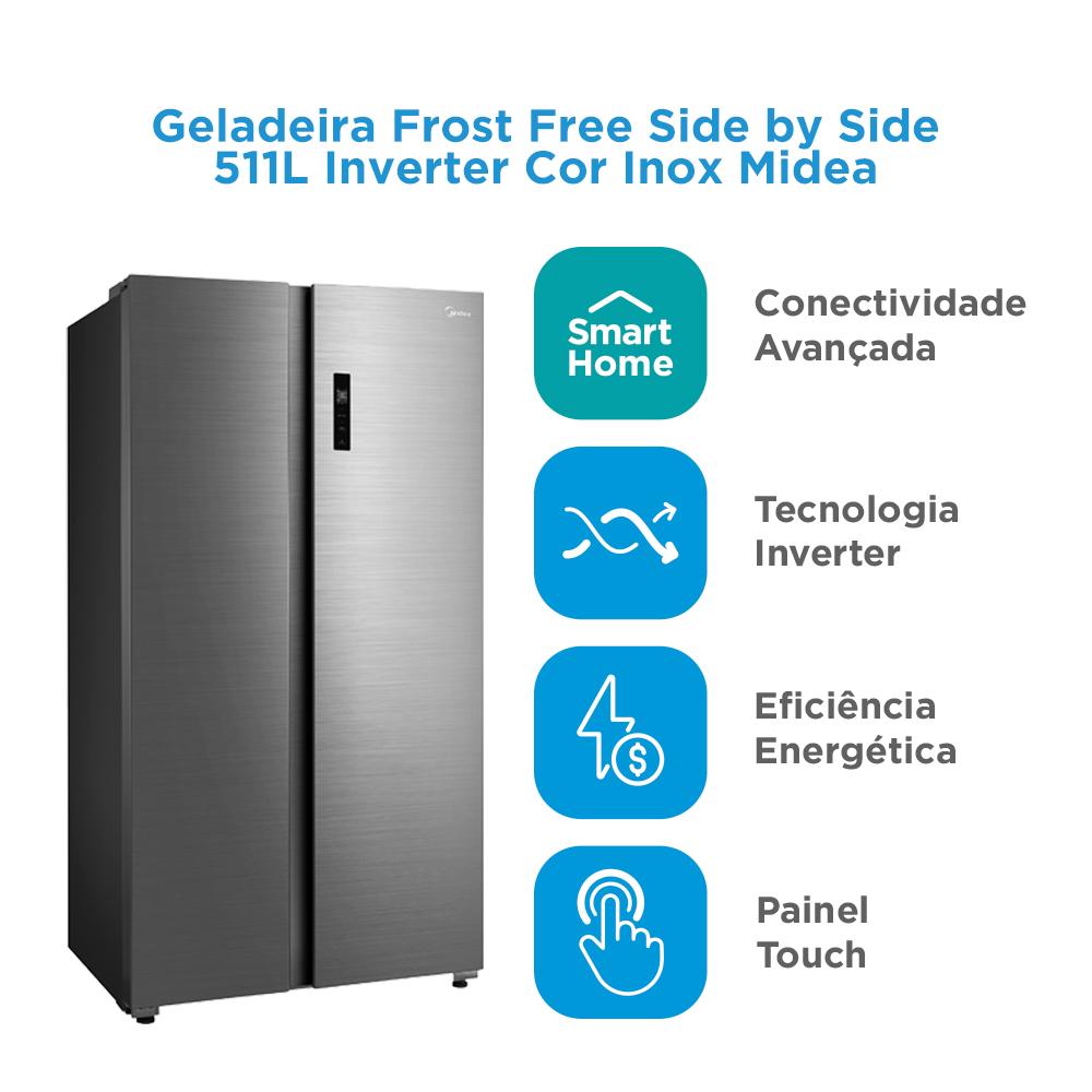 Imagem 4 do produto Geladeira Midea 511 Litros Side By Side Frost Free Inverter MD-RS710FGD462 Inox 220V