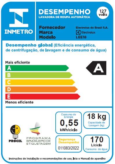Última imagem em  miniatura do produto Lavadora de Roupas Electrolux Efficient 18kg LEE18 Branco 110V