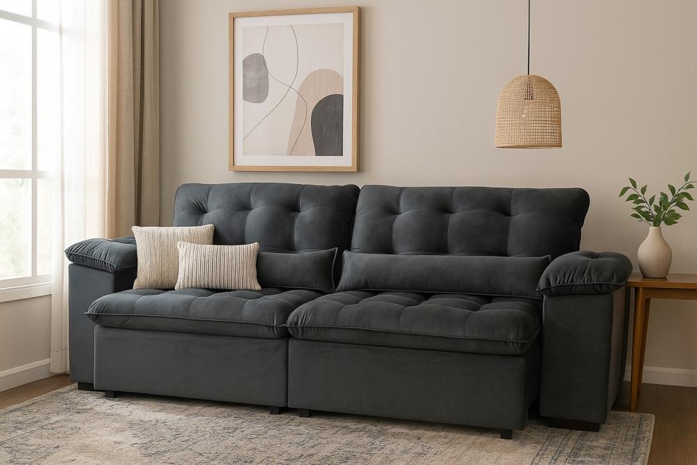 Imagem 3 do produto Sofá Retrátil 4 Lugares Magazin Califórnia Cinza