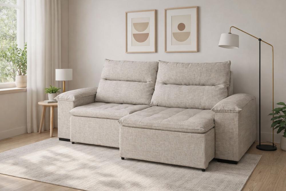 Imagem 2 do produto Sofá Retrátil 3 Lugares Magazin Fama Bege