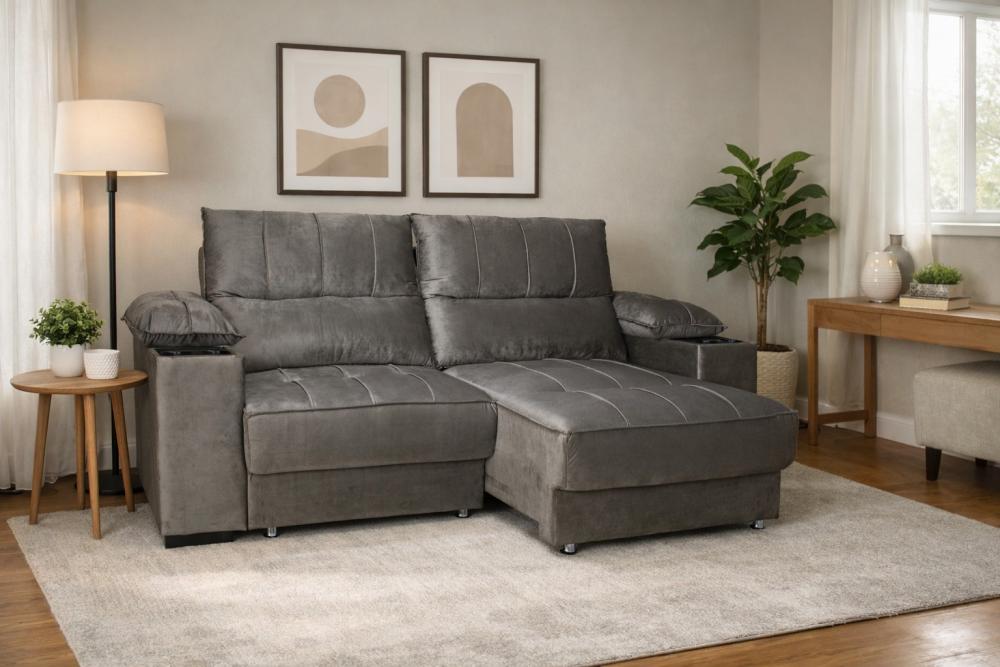 Imagem 3 do produto Sofá Retrátil 3 Lugares Magazin Confort Bege