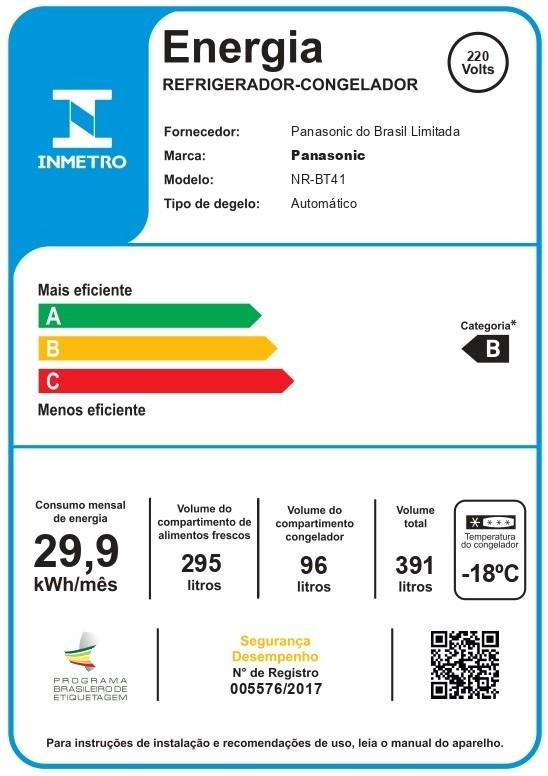 Imagem 4 do produto Geladeira Panasonic 391 Litros 2 Portas Frost Free BT41 Branco 220V