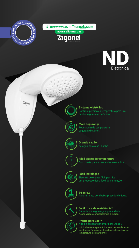 Imagem 4 do produto Chuveiro Elétrico Zagonel Ducha ND Eletrônica 7700W 220V Branco